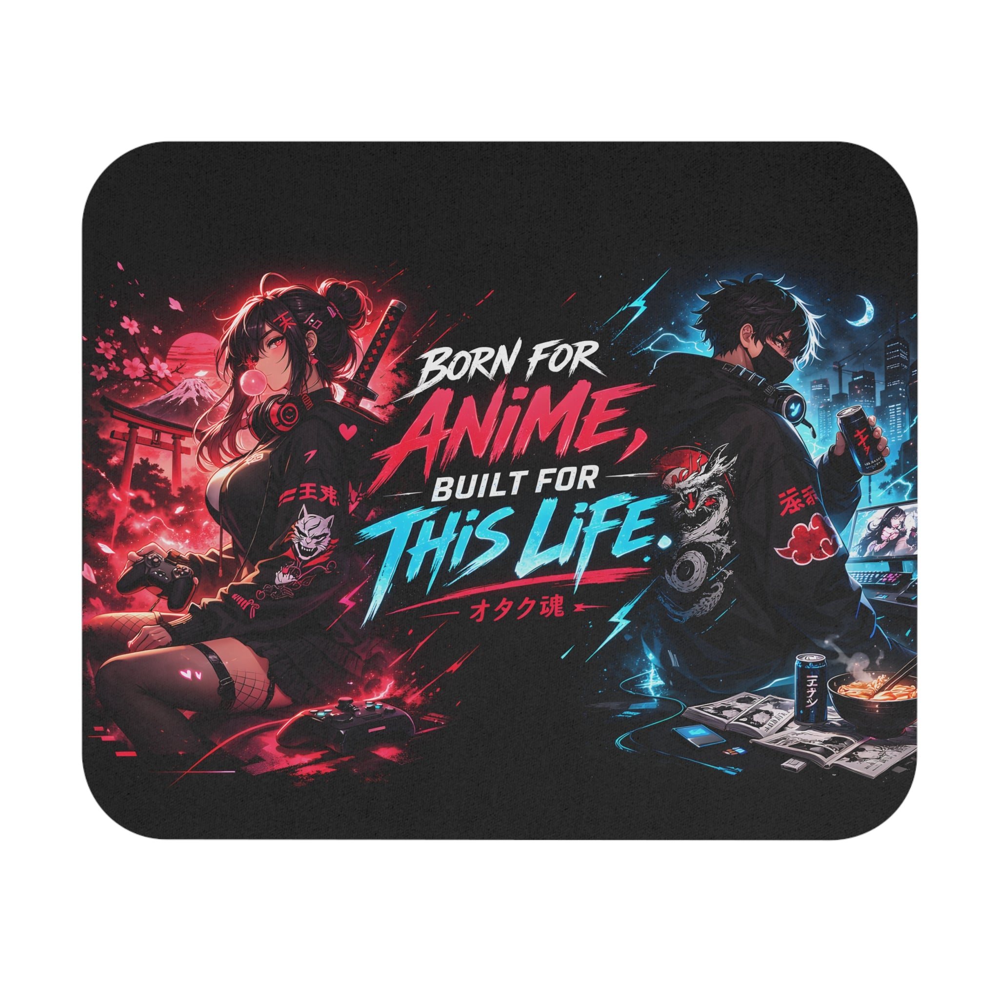 Born for Anime Rectangle Mouse Pad — Neon Otaku Gaming Desk Mat