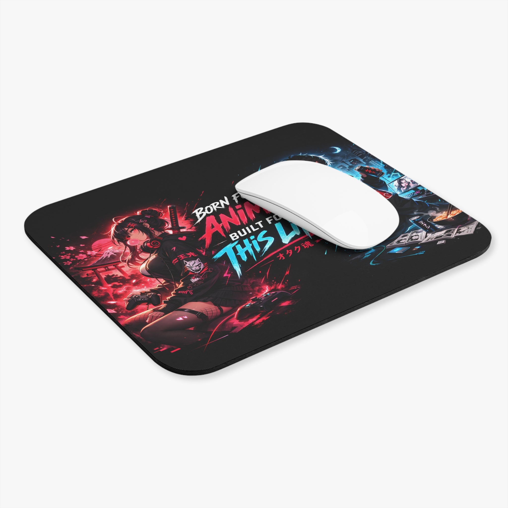 Born for Anime Rectangle Mouse Pad — Neon Otaku Gaming Desk Mat
