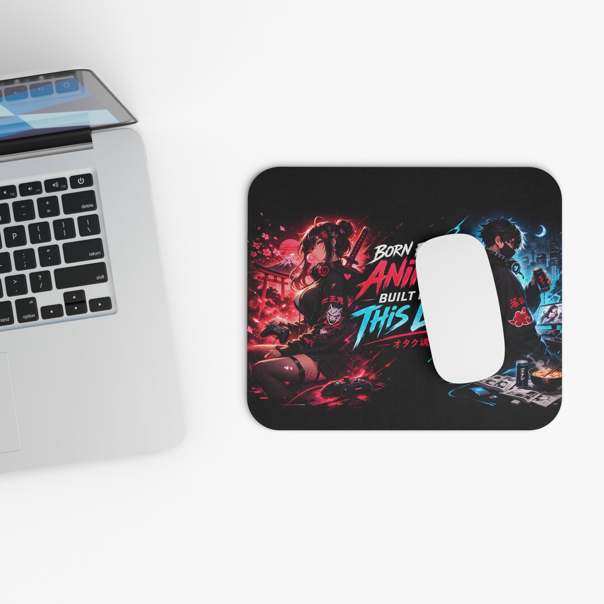 Born for Anime Rectangle Mouse Pad — Neon Otaku Gaming Desk Mat